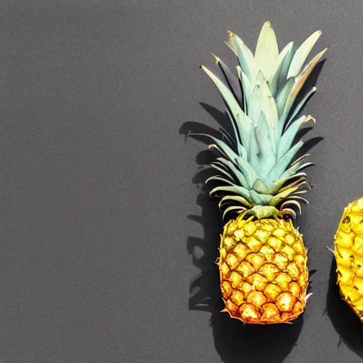 Prompt: photo of an apple - pen and a pineapple - pen, on a writing - desk.