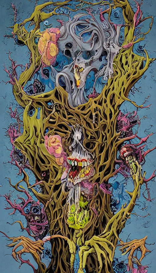 Image similar to life and death mixing together, by alex pardee