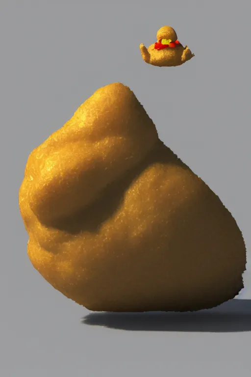 Image similar to zeppelin in the shape of a chicken nugget, 3D render