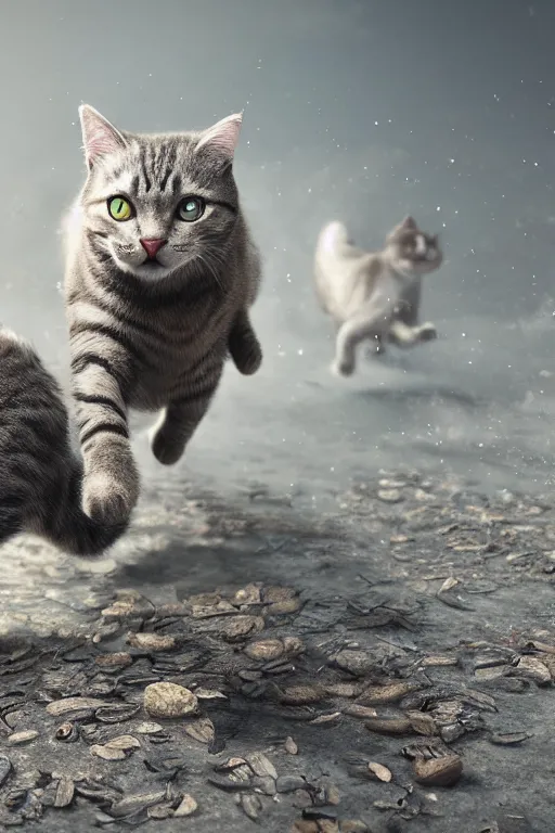 Image similar to cat running from nextbots, ultra realistic, concept art, intricate details, highly detailed, photorealistic, octane render, 8 k