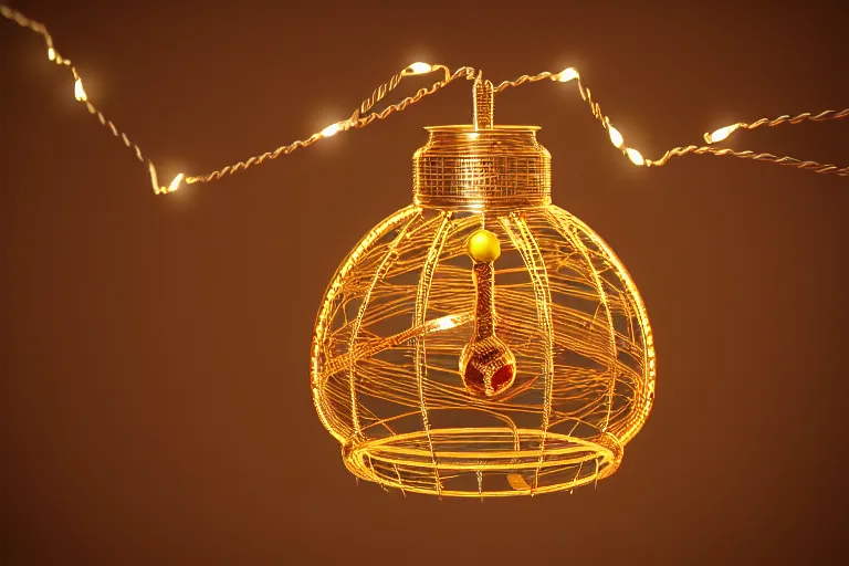 Image similar to a detailed concept art of a jingle bell made from wire and lights, trending on artstation, digital art, 4 k, intricate, octane render, sharp focus