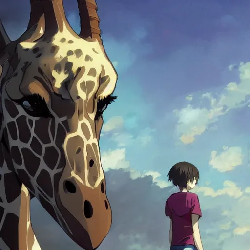 Image similar to a strong giraffe at the gym, illustration concept art anime key visual trending pixiv fanbox by wlop and greg rutkowski and makoto shinkai and studio ghibli and kyoto animation symmetrical facial features