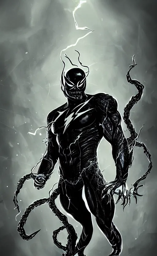 Image similar to full body portrait of venom as the flash, dynamic lighting, cinematic, ultra detailed, trending on art station, stunning visuals, creative, fantasy concept art