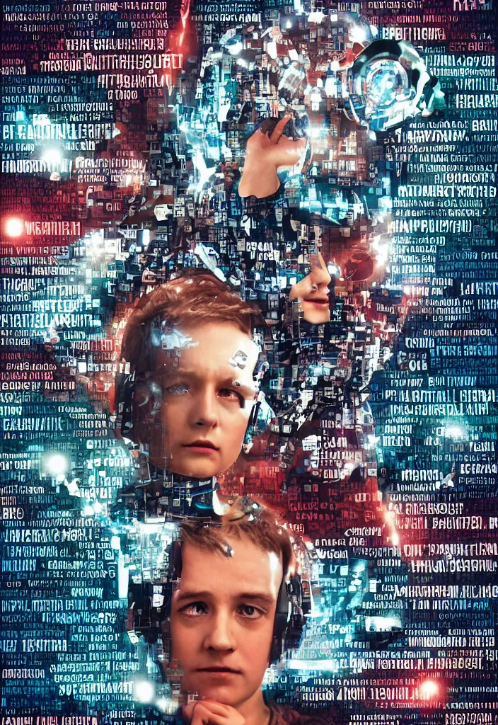 Image similar to a poster for the film about artificial intelligence in the style of polish school of posters