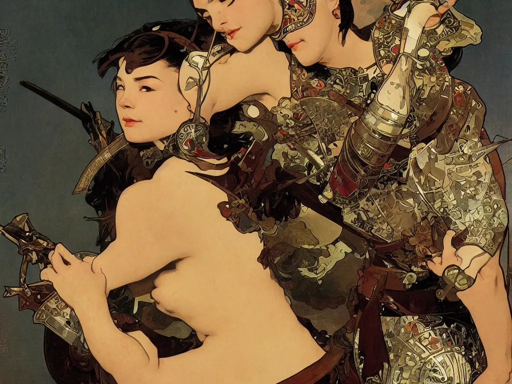 Image similar to close up of a wounded samurai in full armor, by fiona staples, alphonse mucha and gil elvgren