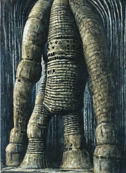 Image similar to giant steel golem in a cave, giger