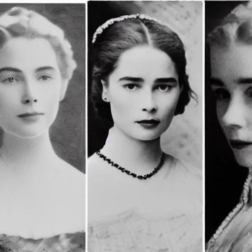 Prompt: victorian photograph of grace kelly, emilia clarke, 1 8 8 0 s, 1 8 9 0 s, 1 9 0 0 s grainy, slightly blurry, very faded photo, realistic face, elegant, graceful