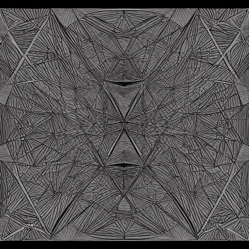 Prompt: iterated centroid triangles, barycentric subdivision, sierpinski gasket, pencil line art inspired by karol bak and dan mumford, 8 k, uhd, vray, octanerender