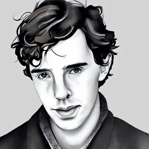 Prompt: portrait of a hybrid of benedict cumberbatch and freddie highmore and timothee chalamet, photo realistic, highly detailed, perfect face, fine details