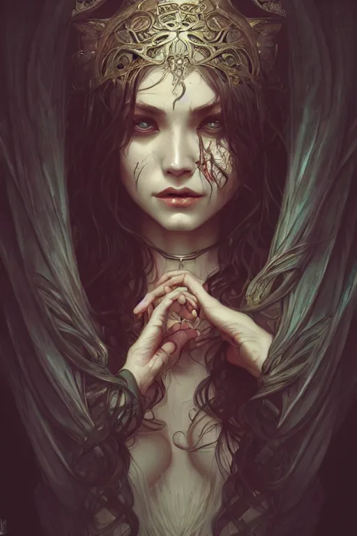 Image similar to horror, dark fantasy, intricate, elegant, highly detailed, digital painting, artstation, concept art, matte, sharp focus, illustration, art by artgerm and alphonse mucha