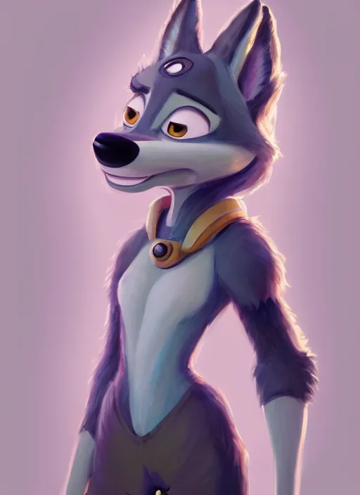 Image similar to oil painting detailed full body of anthromorphic female wolf, in style of zootopia, zootopia, zootopia, fursona, furry, furaffinity, 4 k, deviantart, furry art, fursona art, wearing astronaut outfit, in style of zootopia, wolf fursona, cyberpunk, female, detailed feminine face,