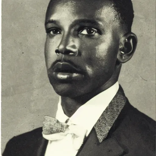 Image similar to vintage photo of a black man wearing a black suit in front of rio de janeiro