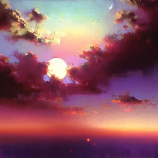 Prompt: beautiful vibrant pink clouds illuminated by the moon by craig mullins