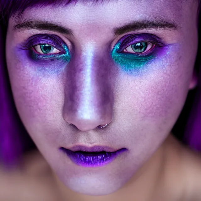 Image similar to woman with purple and teal skin, highly detailed, 8 k, hdr, smooth, sharp focus, high resolution, award - winning photo