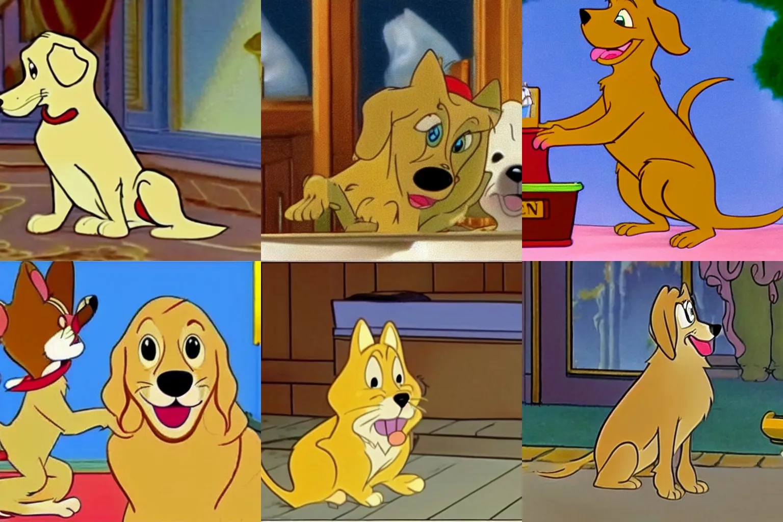 Prompt: a golden retriever in the of Tom and Jerry cartoon