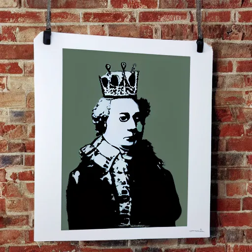 Image similar to individual furry king george iii silk screen portrait banksy style