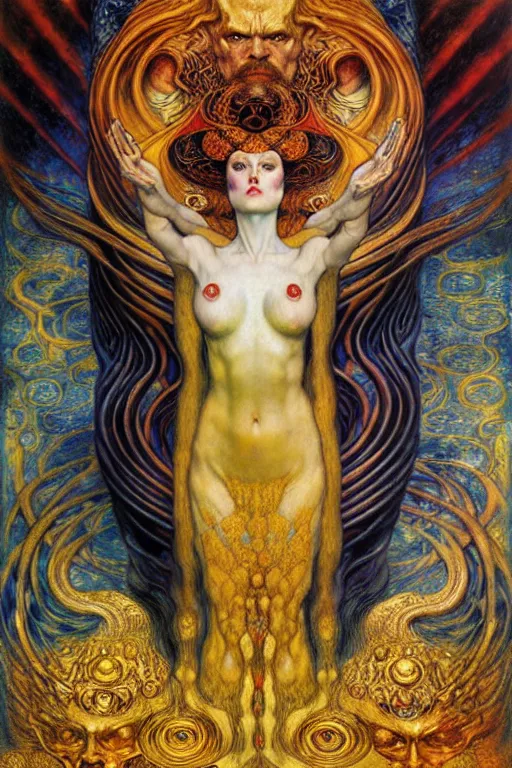 Image similar to Divine Chaos Engine by Karol Bak, Jean Delville, William Blake, Gustav Klimt, and Vincent Van Gogh, symbolist, visionary