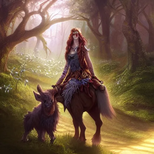 Image similar to beautiful detailed digital painting of a druid with an animal companion in a natural scene. trending on artstation.