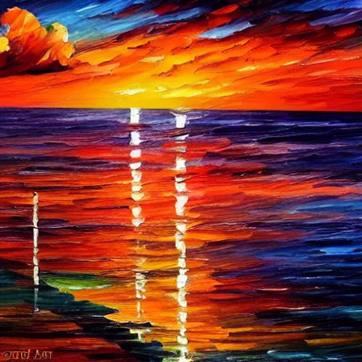 Image similar to sunset on the caribbean bay, by leonid afremov