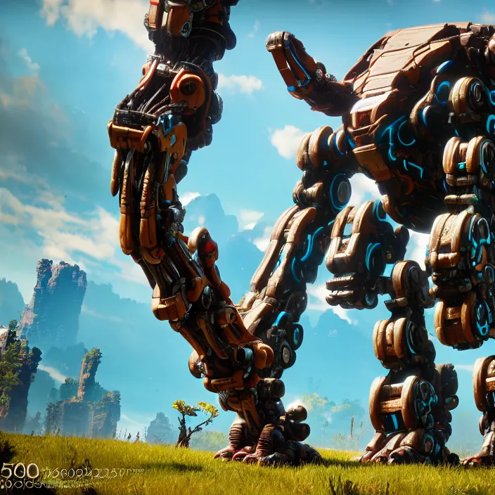 Prompt: photograph robot mammoth in the style of horizon zero dawn, extremely detailed. dslr. 5 0 mm.