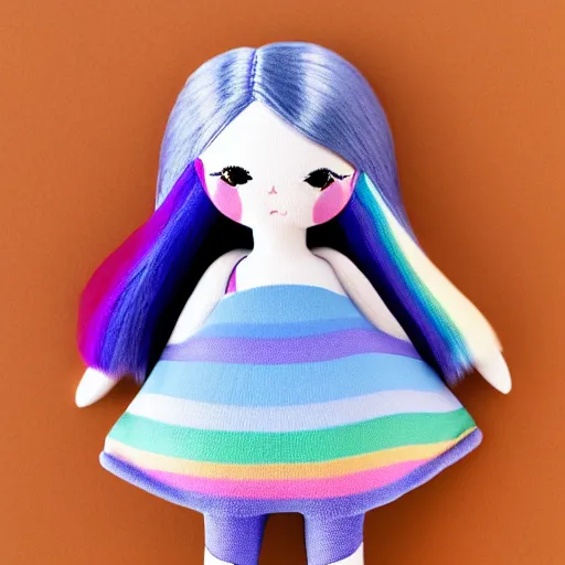 Image similar to periwinkle rainbow high doll, product photo, high realistic, hd, intricate detail, studio lighting, white background