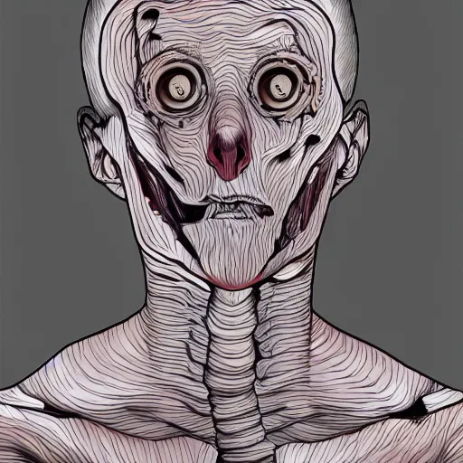 Image similar to uncanny digital art of a body horror human in the style of trevor henderson and junji ito