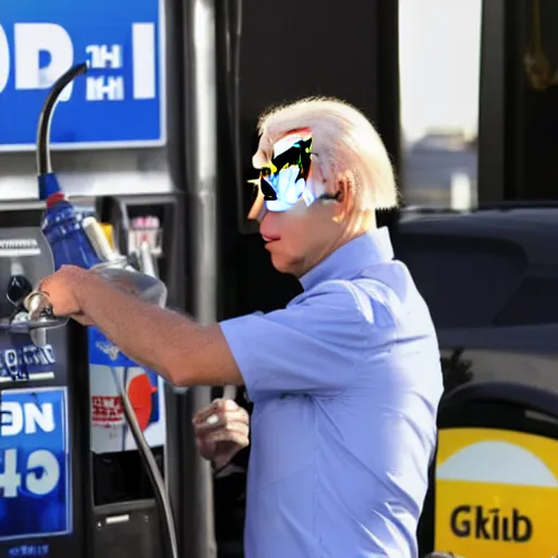 Image similar to Joe Biden drinking gasoline from the gas station pump