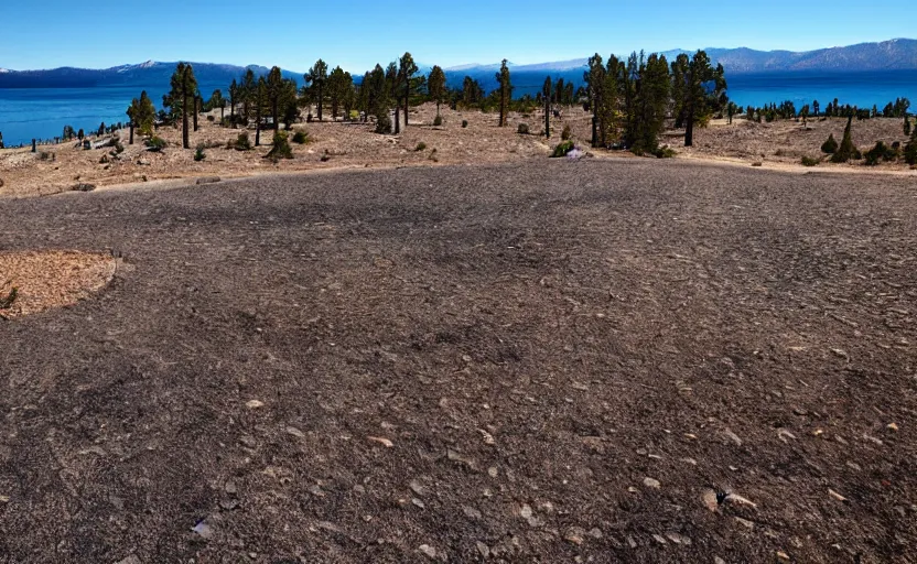 Image similar to lake tahoe, as a dry desert