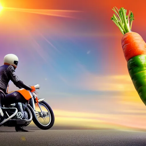 a high resolution render of a carrot riding a Stable Diffusion OpenArt