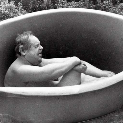 Prompt: Boris Jonson in a bathtub full of baked beans