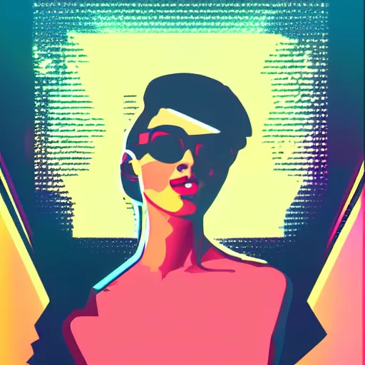 Prompt: ! dream a portrait of my wife, in retro colors, synthwave style, 2 d digital vector art