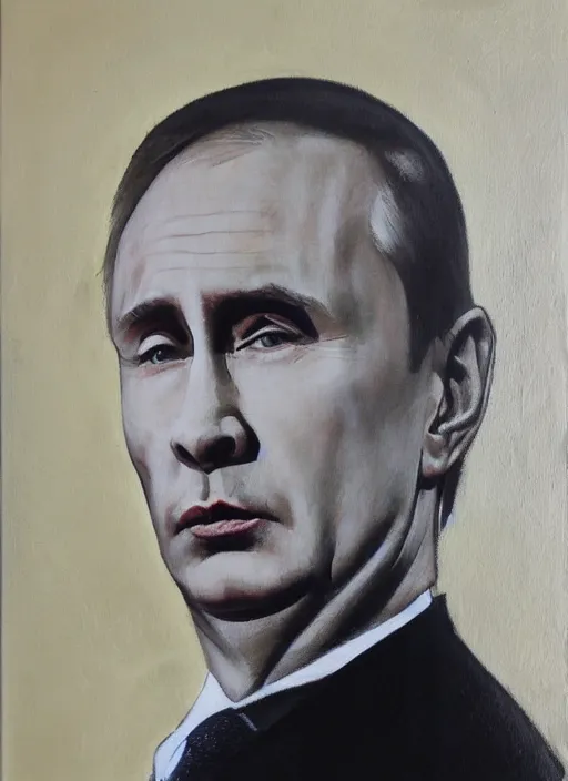 Image similar to putin as italian mobster, portrait painting, by enki art, fina art