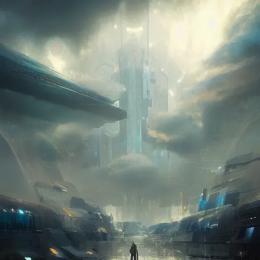 Prompt: concept art of a futuristic city near to a big lake by greg rutkowski, storm clouds, nostalgic, very very very beautiful art, cinematic lighting, romanticism by goya, bright pastel color, blue sky