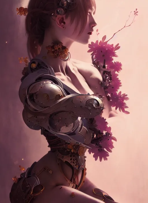 Image similar to sakura cyborg, diffuse lighting, fantasy, intricate, elegant, highly detailed, lifelike, photorealistic, digital painting, artstation, illustration, concept art, smooth, sharp focus, art by John Collier and Albert Aublet and Krenz Cushart and Artem Demura and Alphonse Mucha