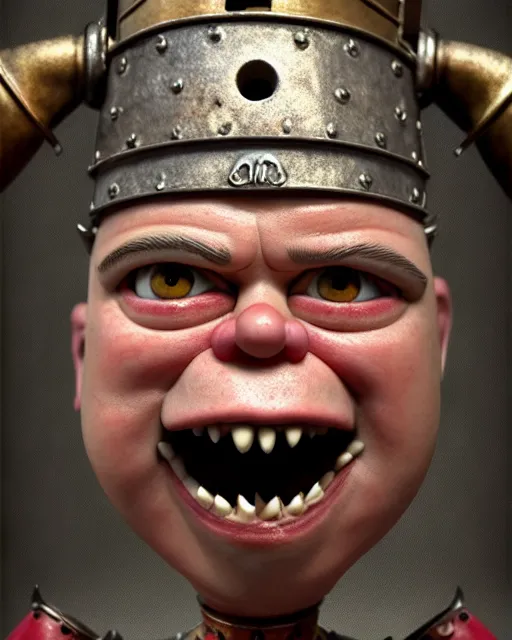 Prompt: highly detailed closeup, face profile portrait of a tin toy matt damon as a medieval demon with horns eating cakes in a castle, hyper realistic, artstation, illustration, nicoletta ceccoli, mark ryden, lostfish, dan decarlo, bob clampett, max fleischer, digital paint, matte paint, vivid colors, detailed and intricate environment