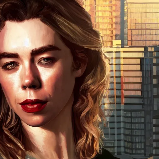 Prompt: vanessa kirby in gta v, cover art by stephen bliss, artstation, no text