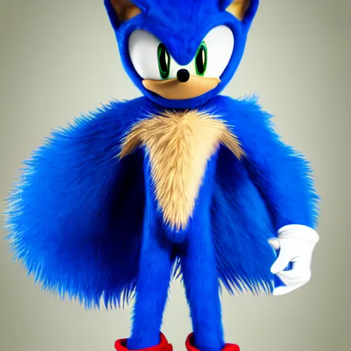 Prompt: Sanic the hedgehog costume imported from overseas, cheap Sonic knockoff, photographed by Canon EOS, cinematic lighting, natural complexion, extremely high definition shot, aesthetic canon of proportions