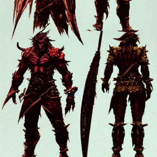 Image similar to final fantasy orc concept art yoshitaka amano, akihiko yoshida, moebius