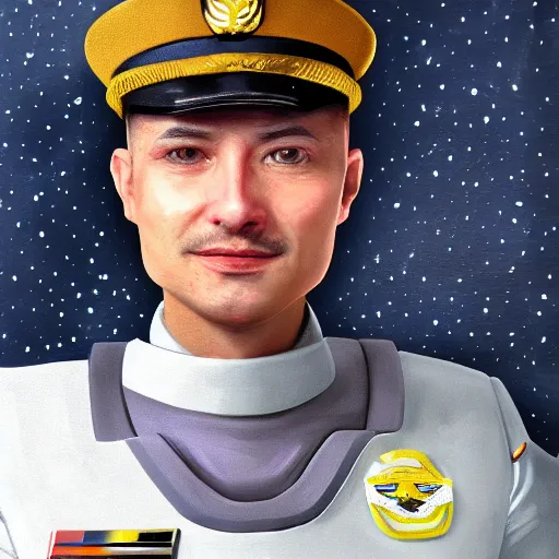 Image similar to id photo of a space officer in military outfit, digital painting