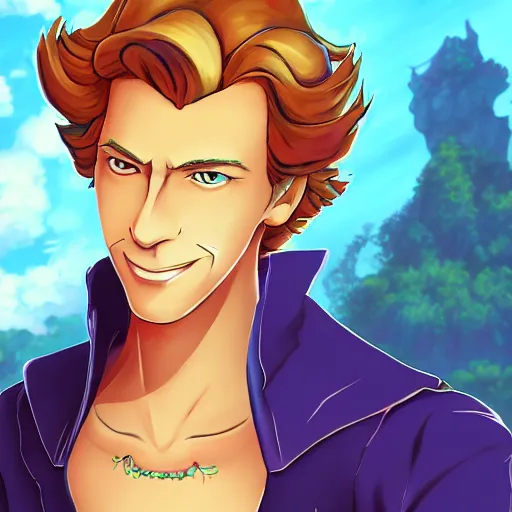 Image similar to portrait of guybrush threepwood, anime fantasy illustration by tomoyuki yamasaki, kyoto studio, madhouse, ufotable, trending on artstation