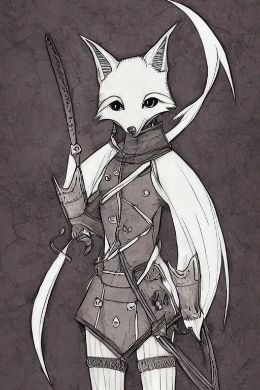 Prompt: manga art of an anthropomorphic medieval fox, half - tone, trending on pixiv, by paru itagaki