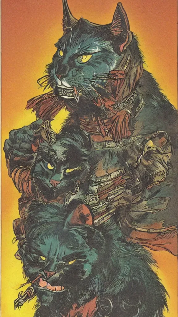 Image similar to 1 9 8 0 s heavy metal magazine illustration of a warrior cat by ralph bakshi
