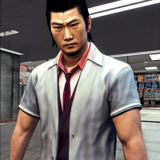Prompt: Yakuza 6 Kiryu as a Walmart Greeter, highly detailed, HDR