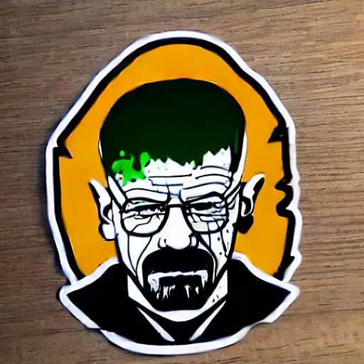 Image similar to die cut sticker, walter white wearing the joker outfit, splatter paint