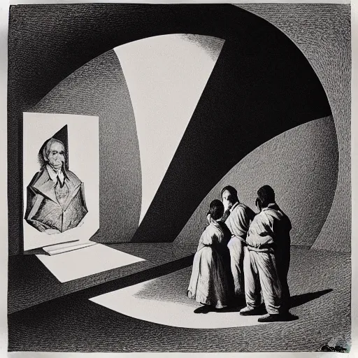 Image similar to lithography on paper secret lair conceptual figurative post - morden monumental dynamic portrait by goya and escher and hogarth, illusion surreal art, highly conceptual figurative art, intricate detailed illustration, controversial poster art, polish poster art, geometrical drawings, no blur