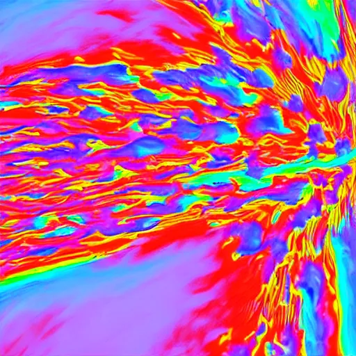 Image similar to a CFD Simulation of a spaceshuttle, Colourful, Multiphase flow