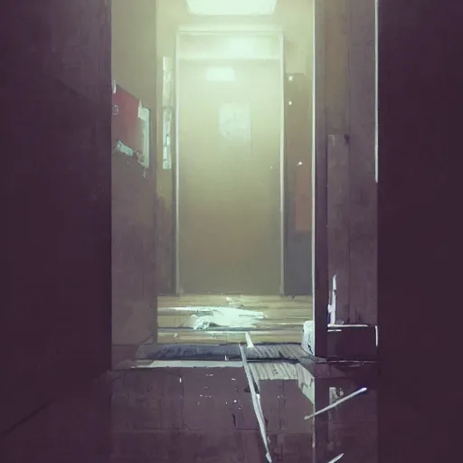 Image similar to Extremely Detailed and Full Portrait scene of a isolated motel hallway by Akihito Yoshitomi AND Yoji Shinkawa AND Greg Rutkowski, Mark Arian trending on artstation.