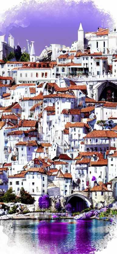 Image similar to “ white and purple medieval city, award winning, digital art ”