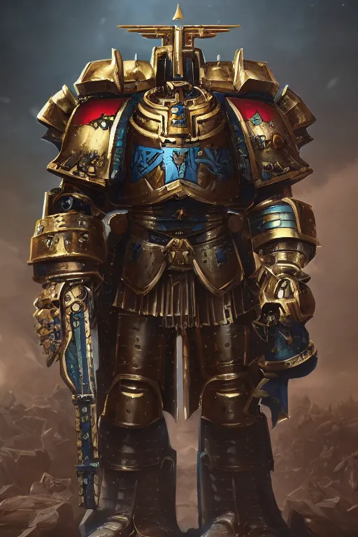 Image similar to armor portrait heros warhammer 4 0 k horus heresy fanart - the primarchs emperor by johannes helgeson animated with vfx concept artist & illustrator global illumination ray tracing hdr fanart arstation zbrush central hardmesh 8 k octane renderer comics stylized