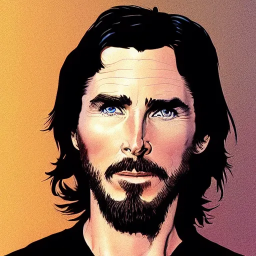 Image similar to christian bale retro minimalist portrait by jean giraud, moebius starwatcher comic, 8 k